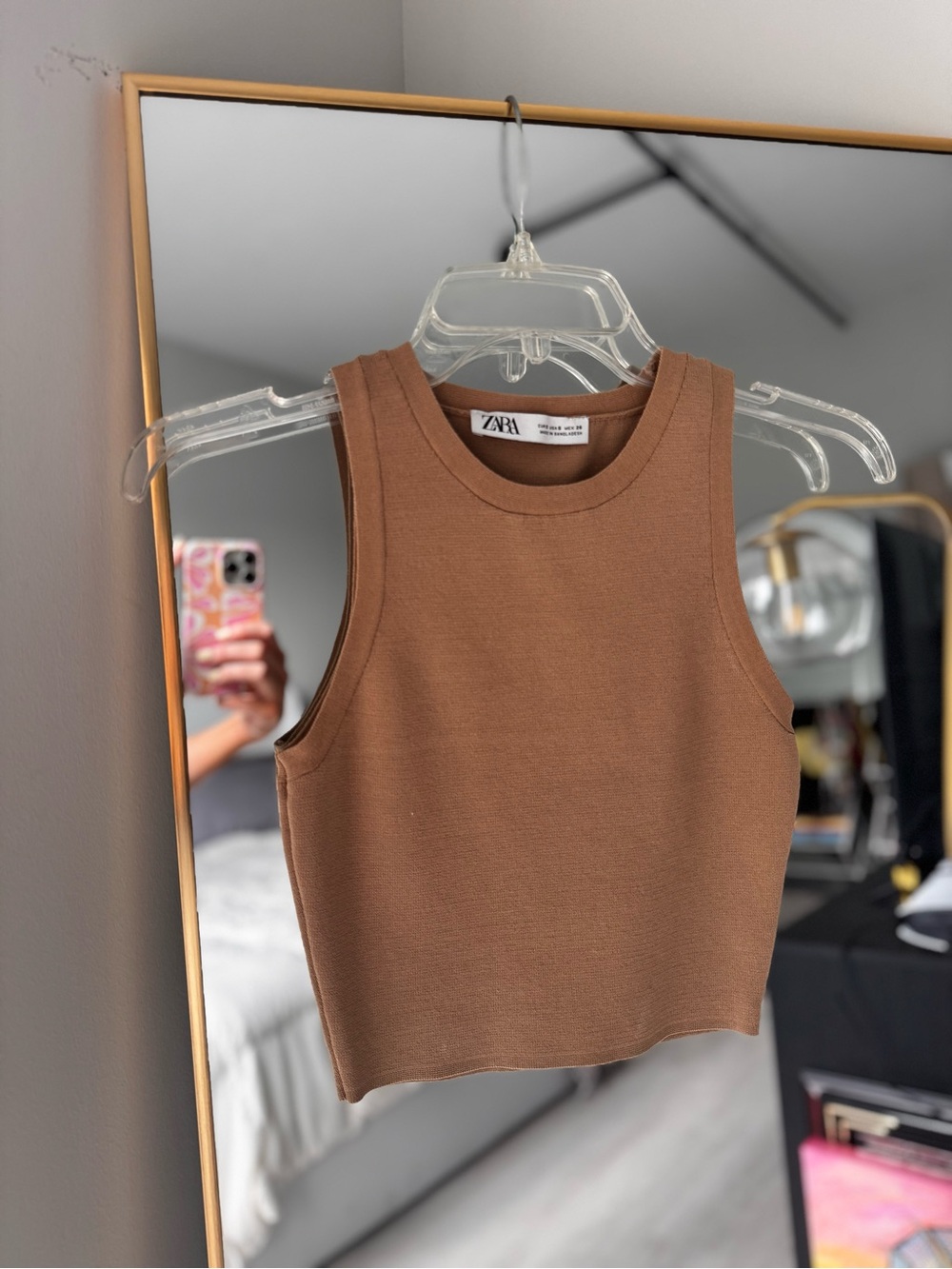 Zara Chestnut Ribbed Sleeveless Crop Tank